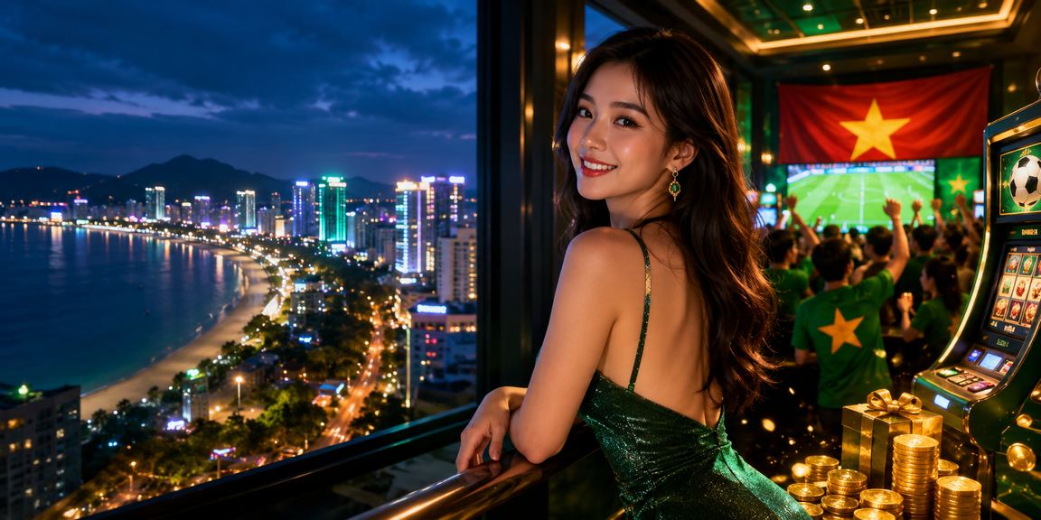 Người chơi slot game tại Quy Nhơn với khung cảnh biển Việt Nam